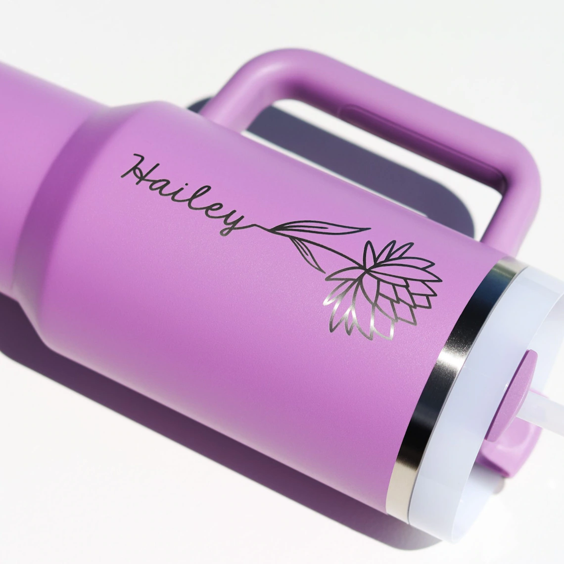 Birth Flower Personalized Tumbler With Straw, Lid and Handle | Ideal Personalized Gifts for Loved One