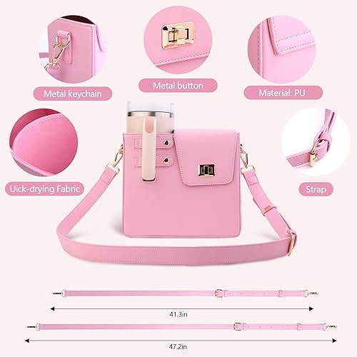 Strawvarie Crossbody Bag for Tumbler – Adjustable Water Bottle Holder with Multi-Pocket Storage