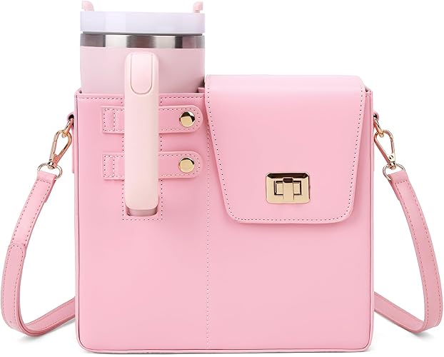 Strawvarie Crossbody Bag for Tumbler – Adjustable Water Bottle Holder with Multi-Pocket Storage