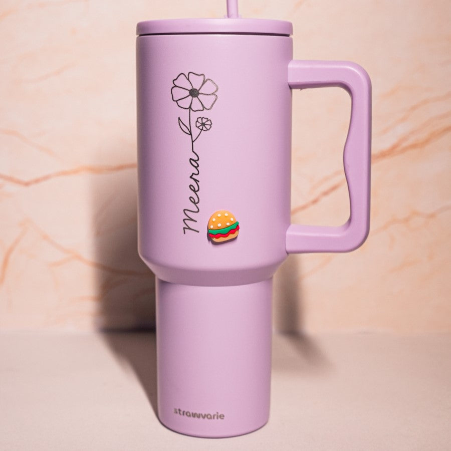 Birth Flower Personalised Gift Hamper β Cheer 2.0 Tumbler, Bliss Glass Sipper & Glimmer Coffee Mug