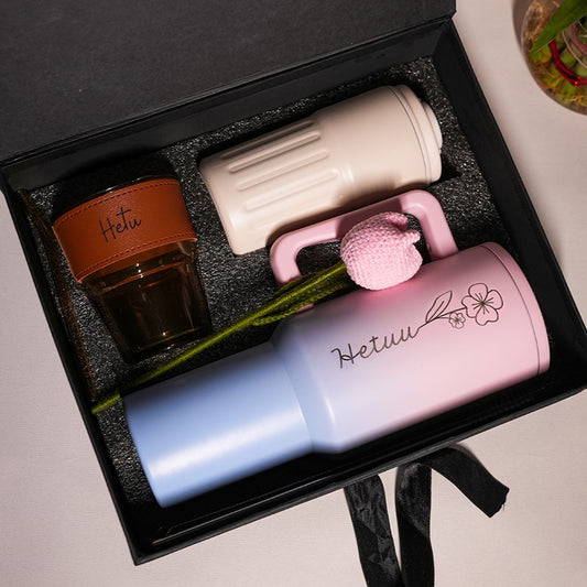 Birth Flower Personalised Gift Hamper – Cheer 2.0 Tumbler, Bliss Glass Sipper & Glimmer Coffee Mug