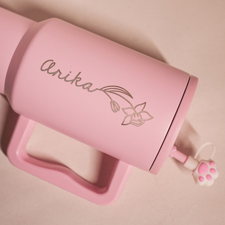 Birth Flower Personalised Gift Hamper β Cheer 2.0 Tumbler, Bliss Glass Sipper & Glimmer Coffee Mug