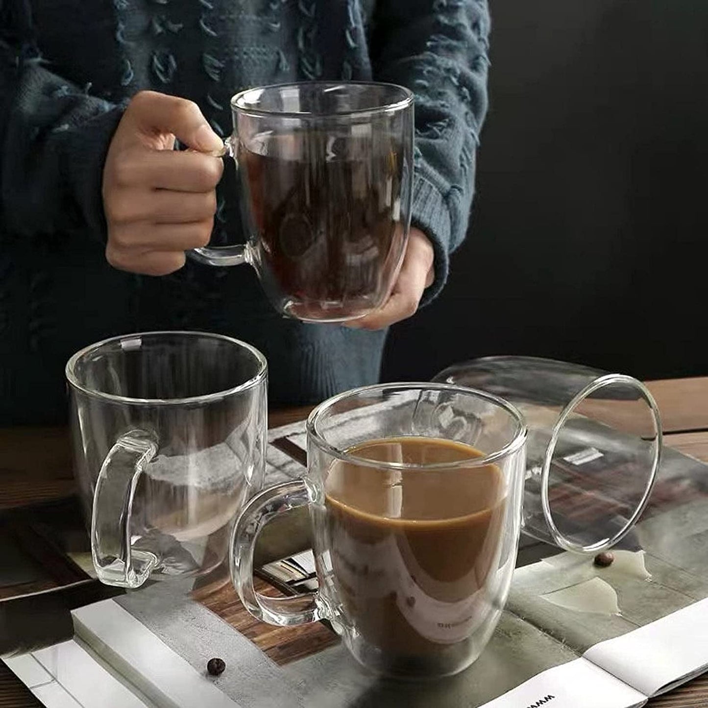 Double Wall Glass Cup | 350 ML Clear Glass Cup With Handle for Tea, Coffee, Espresso & Drinks