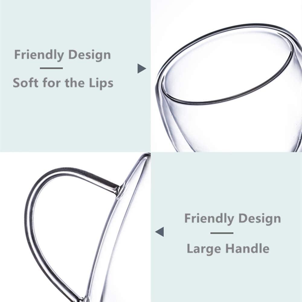 Double Wall Glass Cup | 250 ML Heat Resistant Crystal Clear Mug for Tea, Coffee, Espresso & Beverages