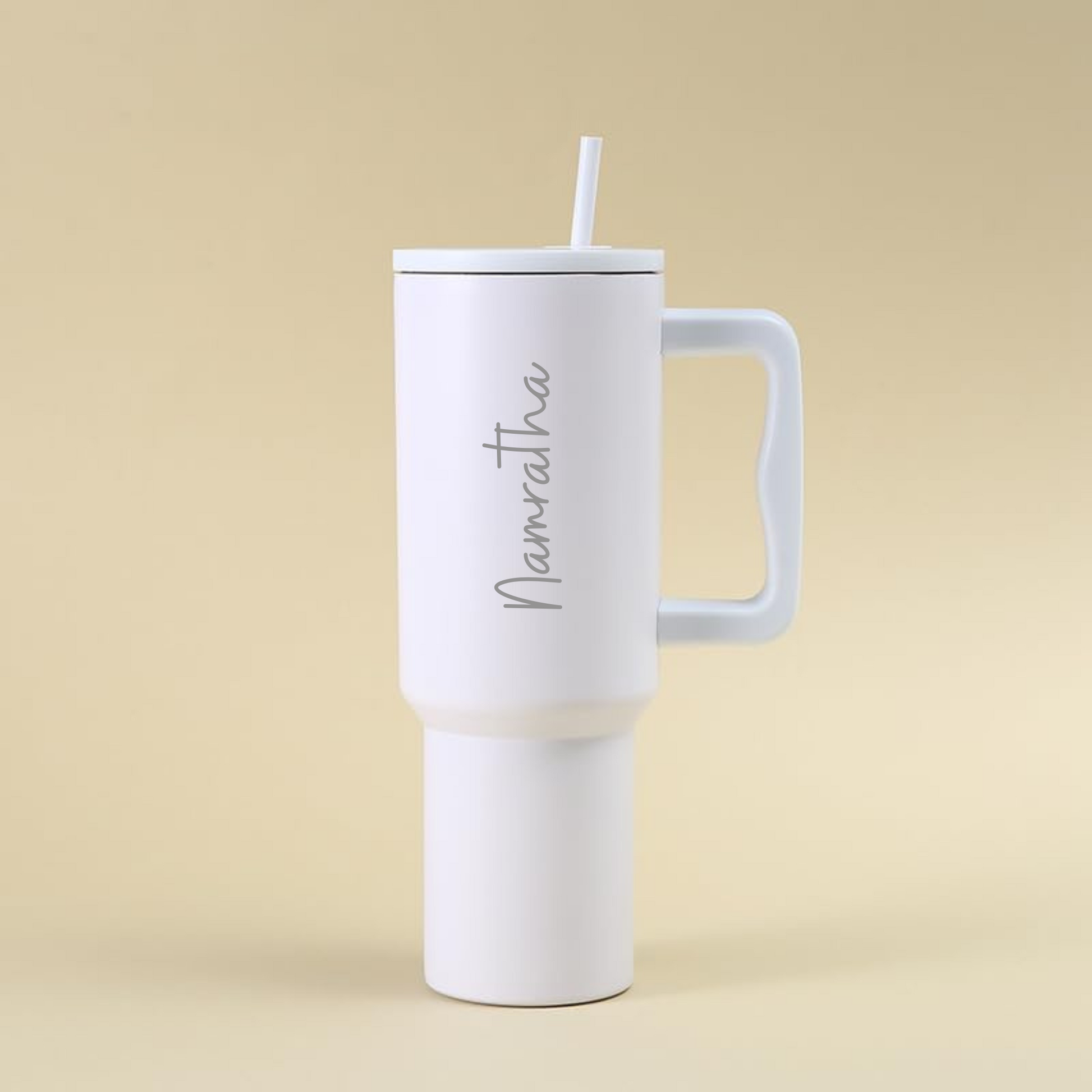 customised tumbler white with straw and handle