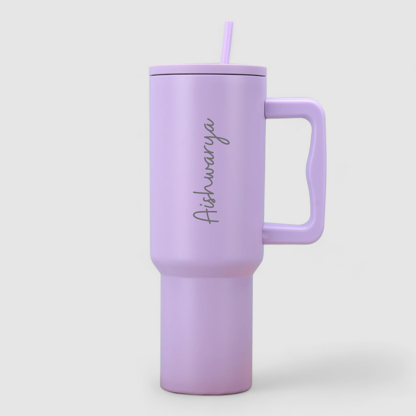 Personalized tumbler with straw and handle