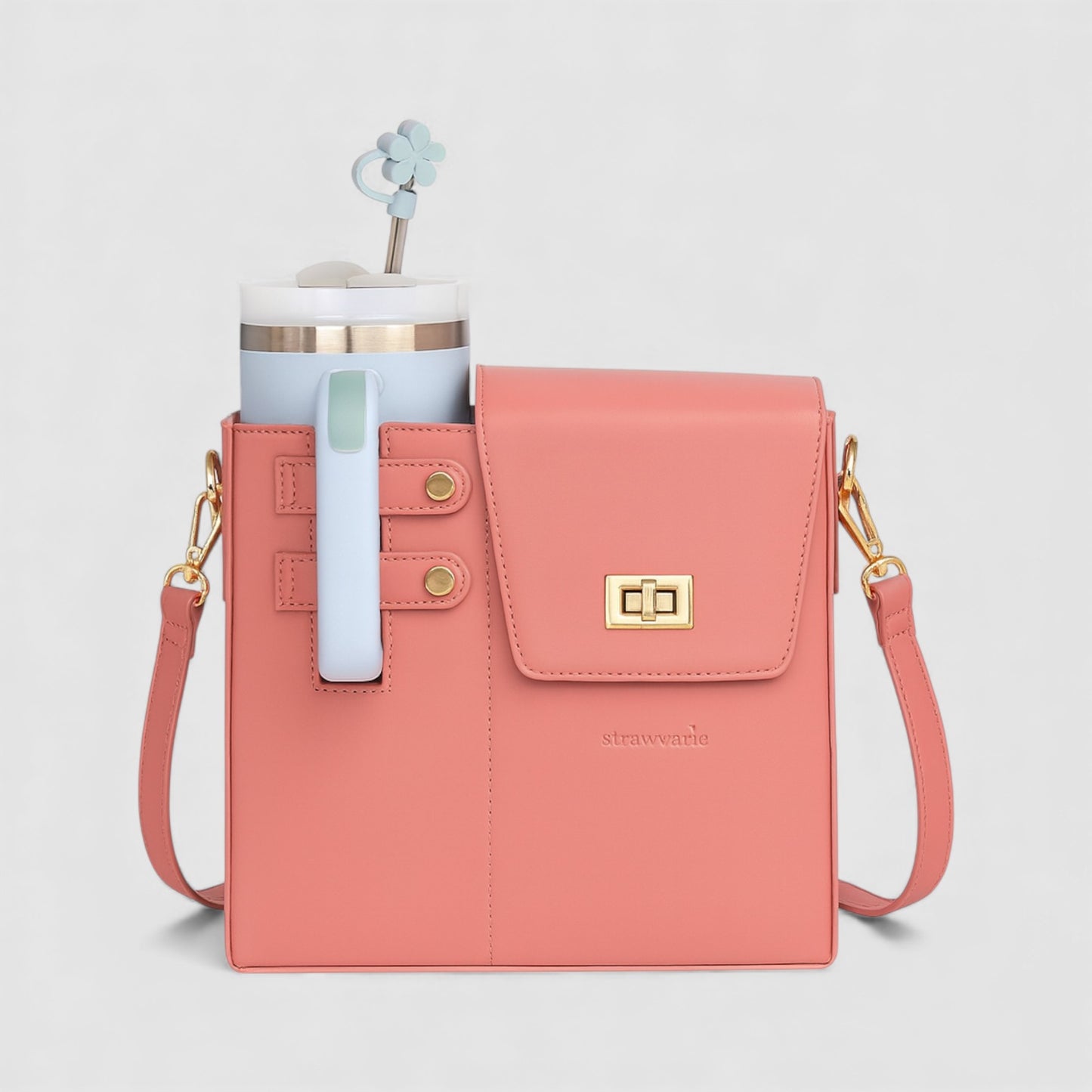 Strawvarie  Crossbody Bag for Tumbler – Adjustable Water Bottle Holder with Multi-Pocket Storage