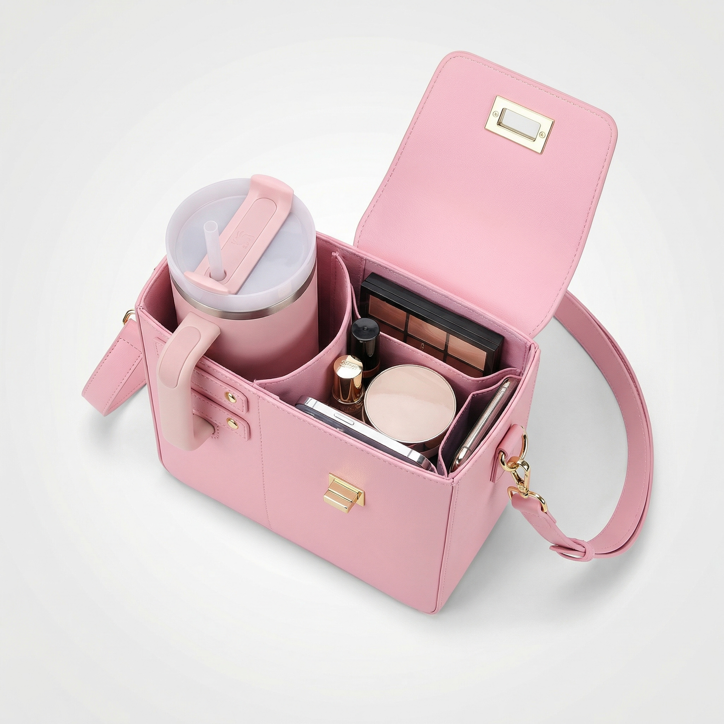 Strawvarie  Crossbody Bag for Tumbler – Adjustable Water Bottle Holder with Multi-Pocket Storage