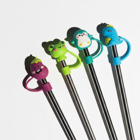 Silicone Straw Toppers – Cute & Reusable Dust Covers for Straws | Set of 4 Straw cap